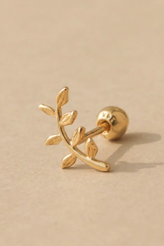 14K Real Gold Mother Of Pearl Tragus Cartilage Forward Helix Conch Earring Piercing