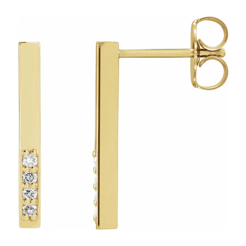 14K White, Yellow or Rose Gold & Diamond Bar Drop Earrings, 2x17mm