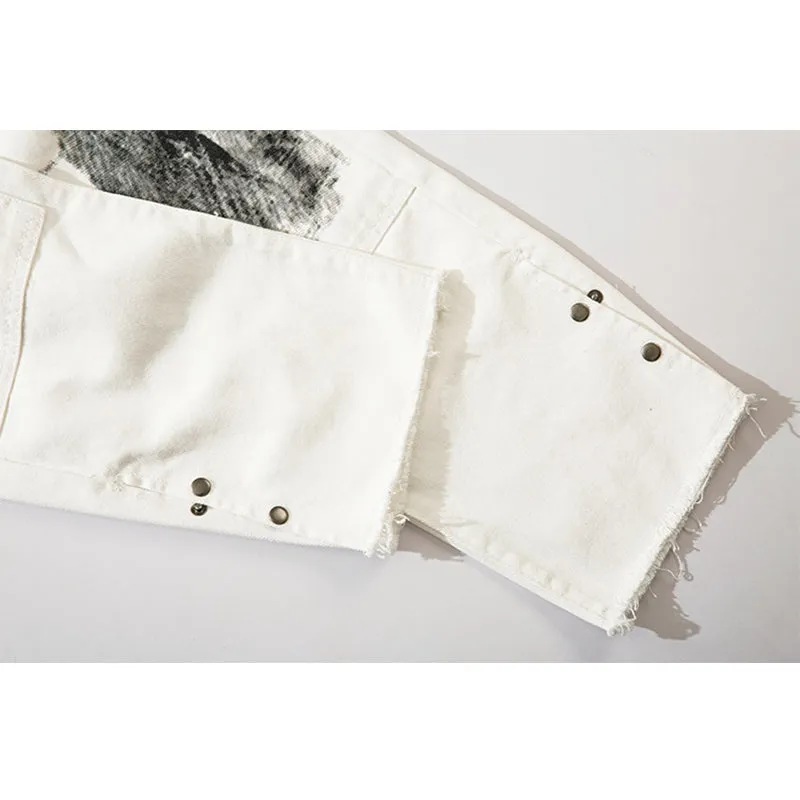 'Alchemist' Print White Denim Jeans