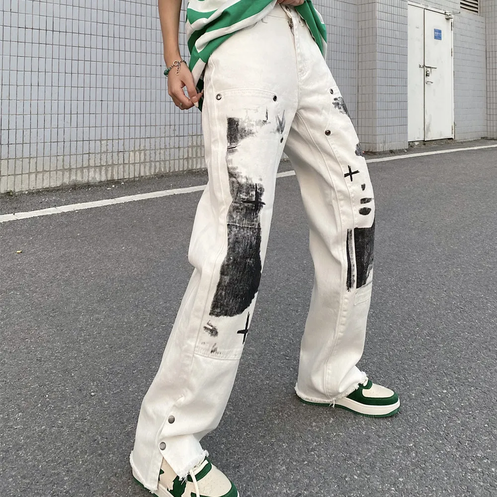 'Alchemist' Print White Denim Jeans