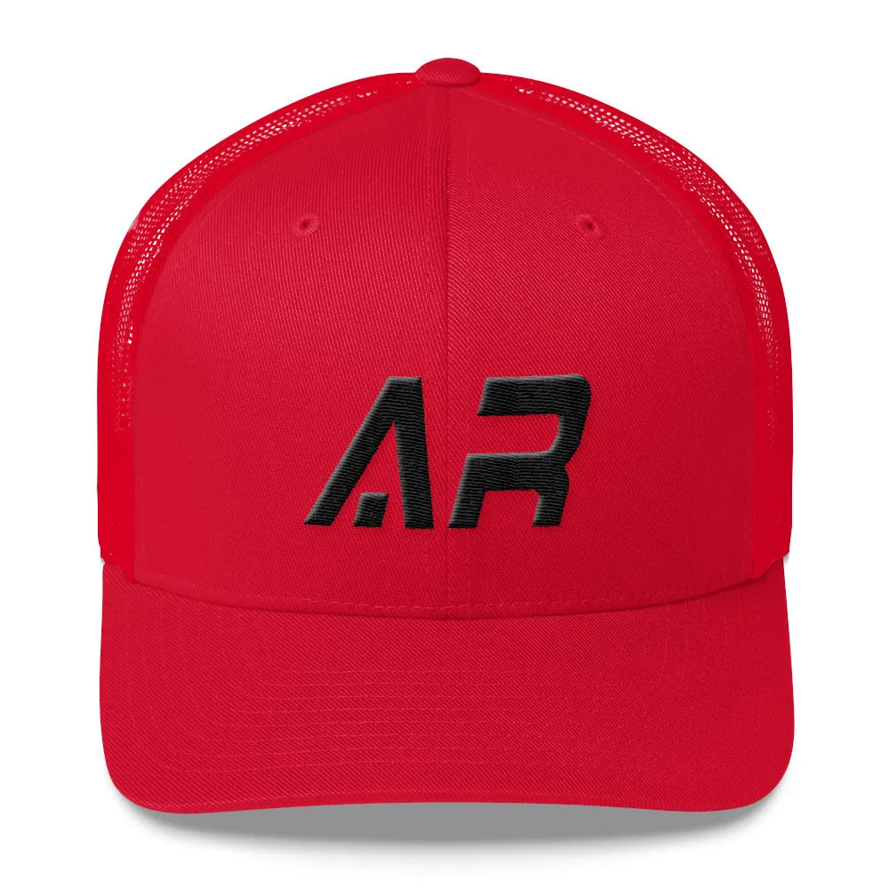 Arkansas - Mesh Back Trucker Cap - Black Embroidery - AR - Many Hat Color Options Available