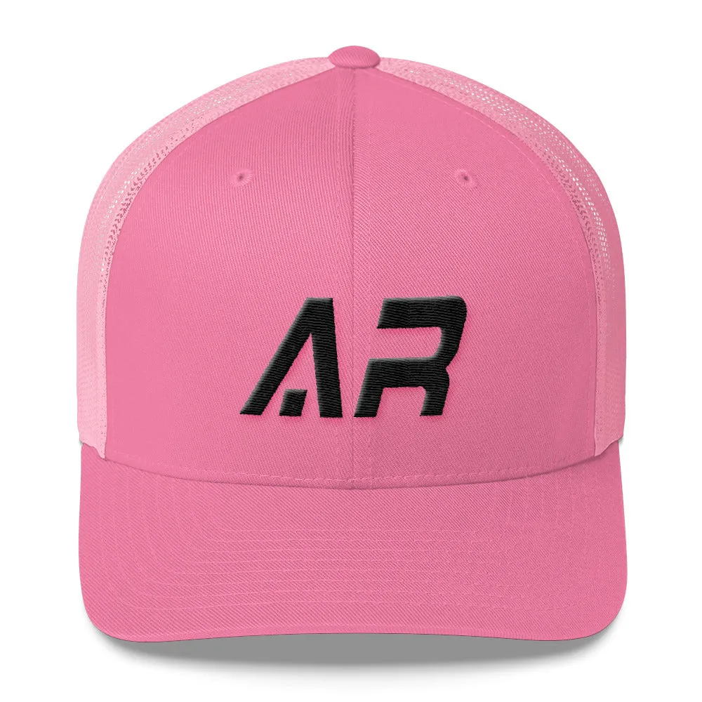 Arkansas - Mesh Back Trucker Cap - Black Embroidery - AR - Many Hat Color Options Available