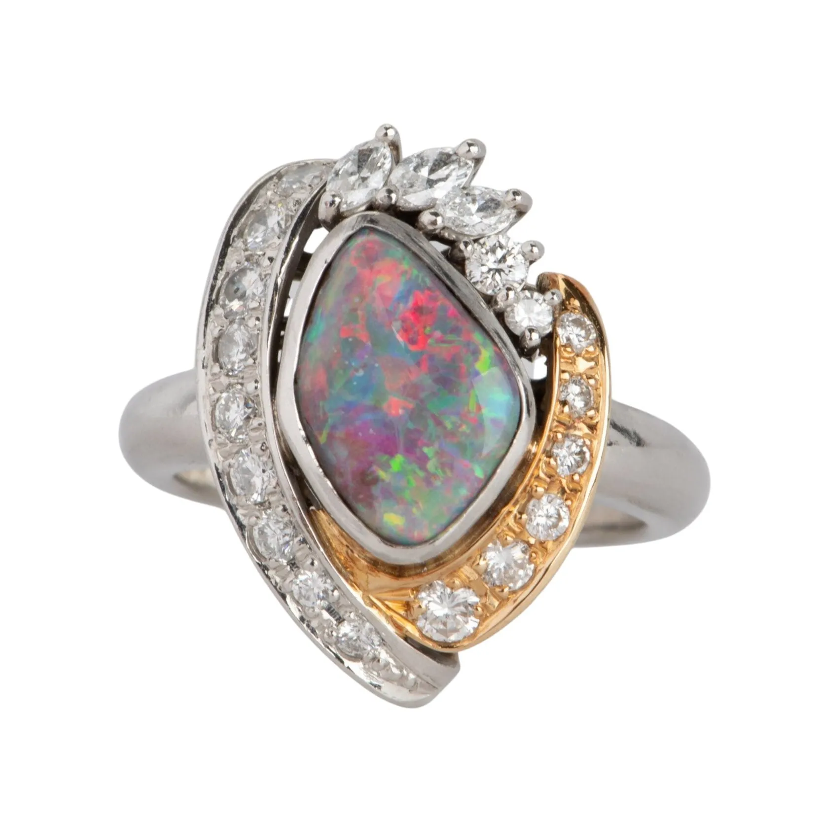 Australian Boulder Opal with Diamonds Designer Ring 18K Gold Platinum V1107