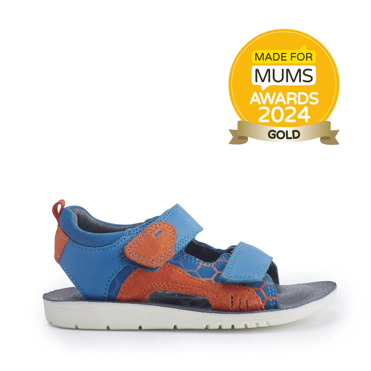 Beachball Bright blue leather/ orange suede boys rip-tape sandals