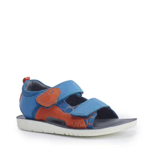 Beachball Bright blue leather/ orange suede boys rip-tape sandals