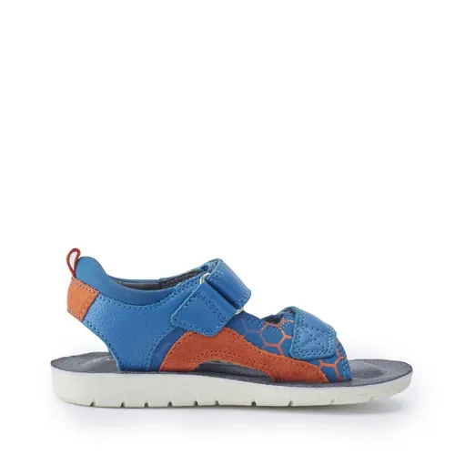 Beachball Bright blue leather/ orange suede boys rip-tape sandals