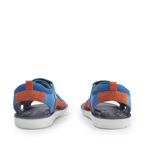 Beachball Bright blue leather/ orange suede boys rip-tape sandals