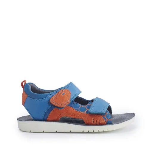 Beachball Bright blue leather/ orange suede boys rip-tape sandals