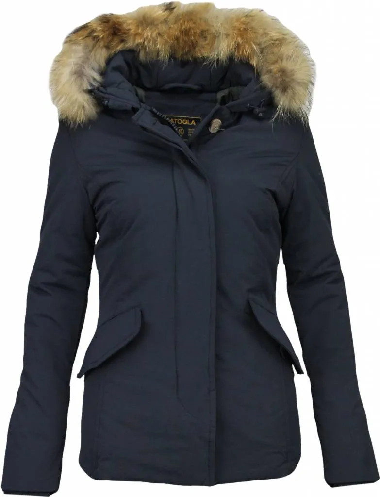 Beluomo Fur Collar Coat - Women's Winter Coat Wooly Short - Blue