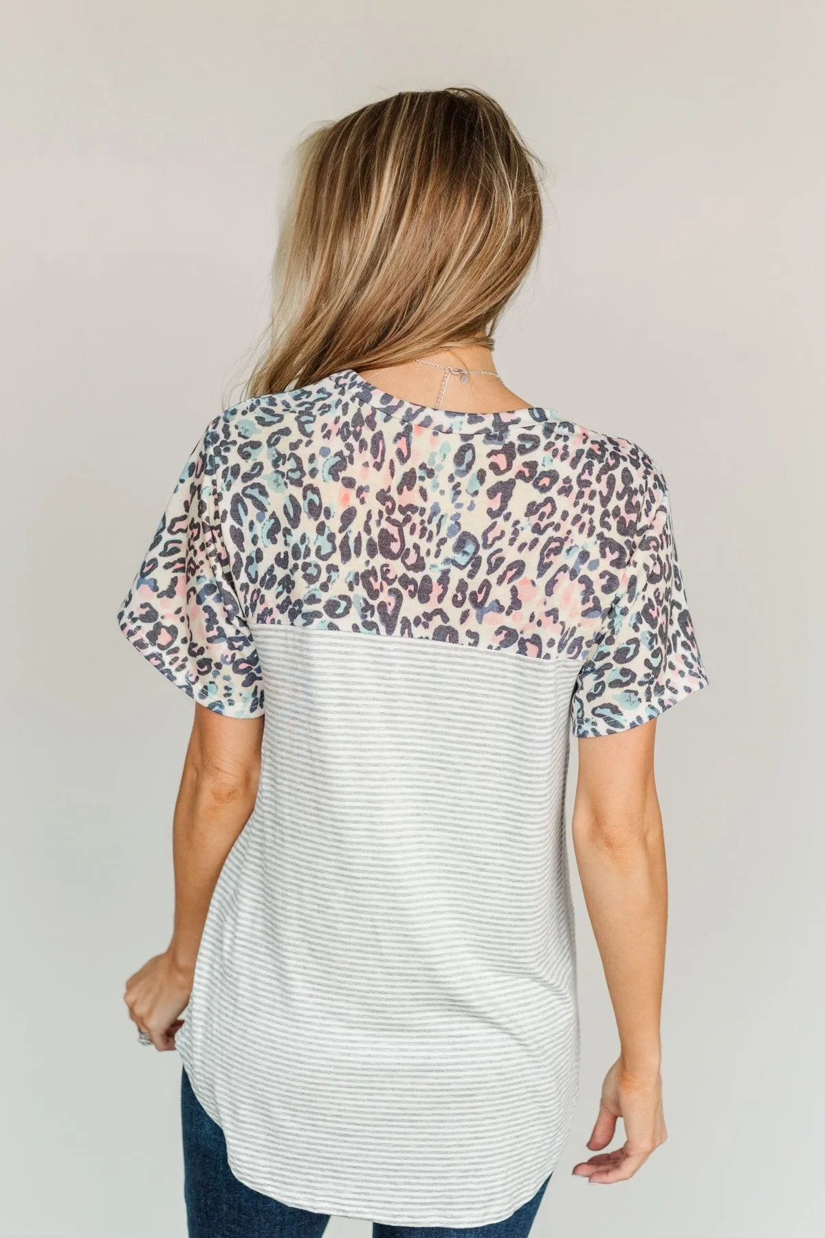 Better Days To Come Color Block Top- Multi Color Leopard