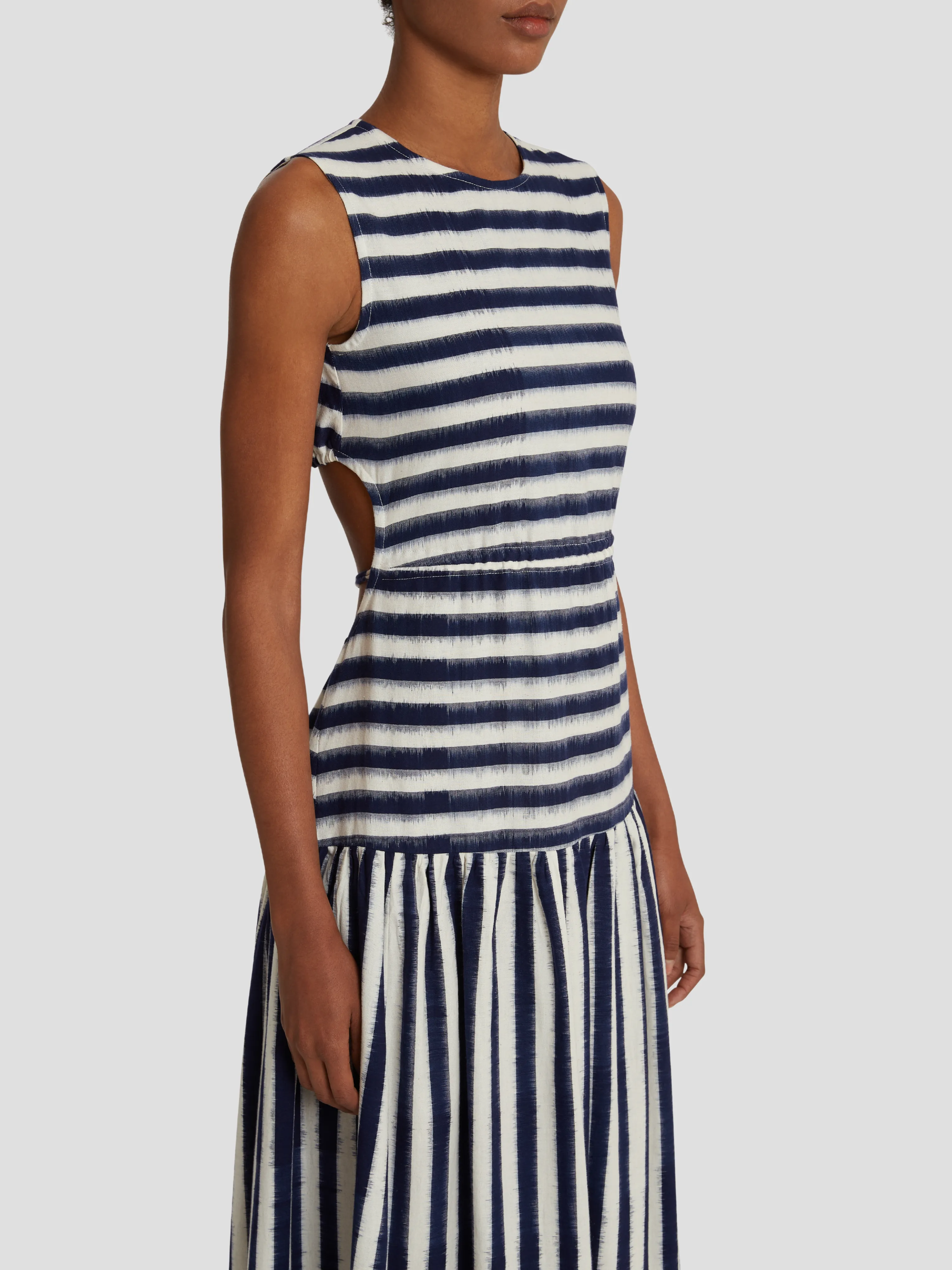 Blue & White Pulcheria lkat Stripes Dress