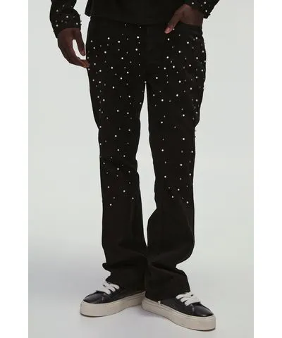 boohoo Mens Multi Studded Slim Fit Flared Jeans