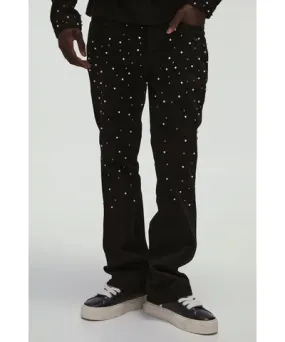 boohooMAN Mens Multi Studded Slim Fit Flared Jeans