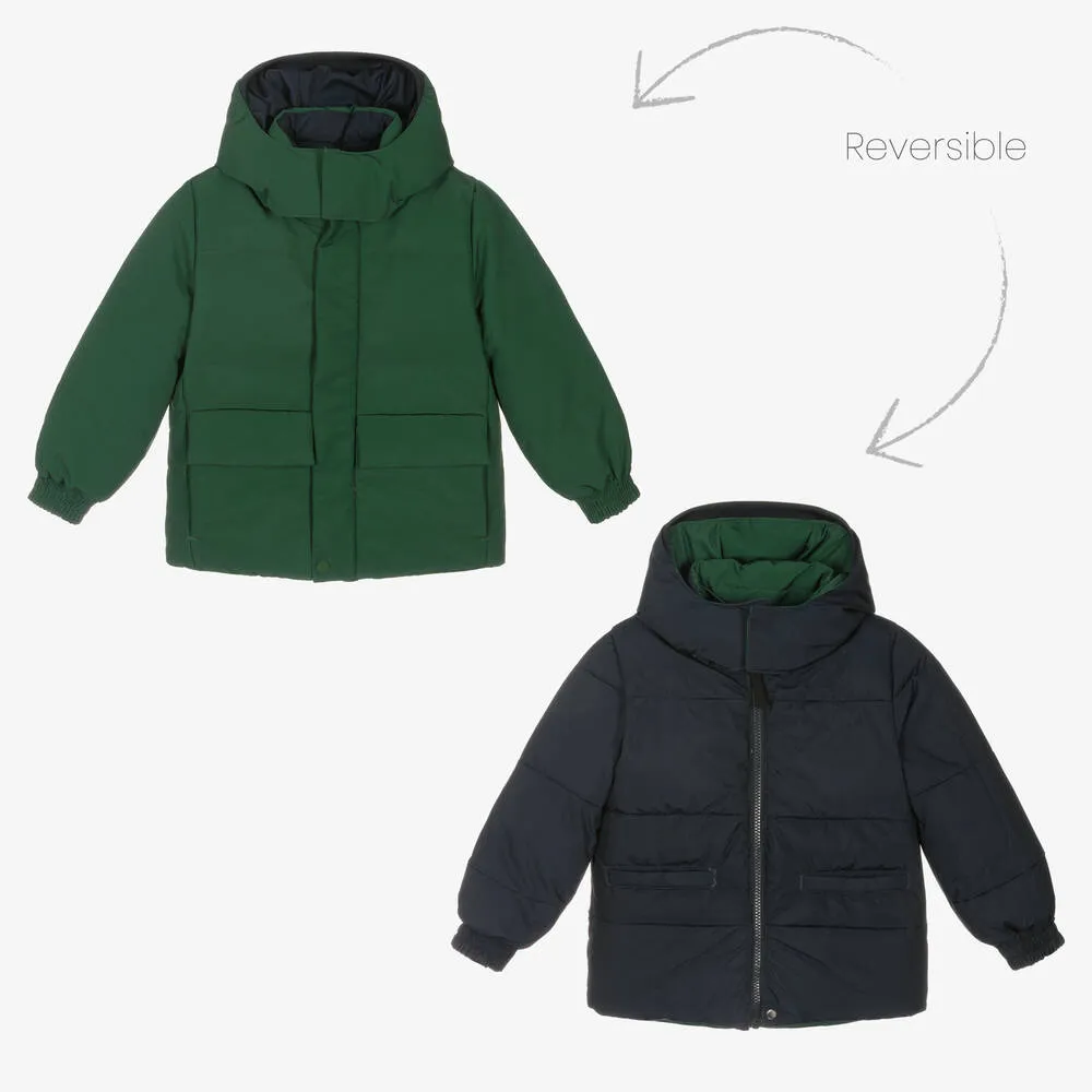 Boys Green Reversible Down Coat