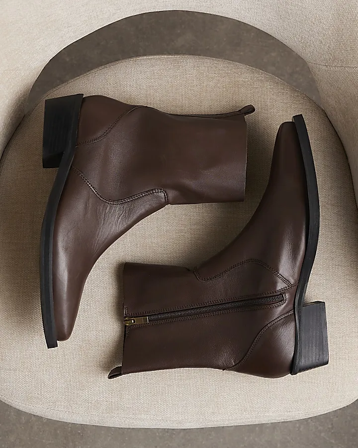 Brown leather western boots