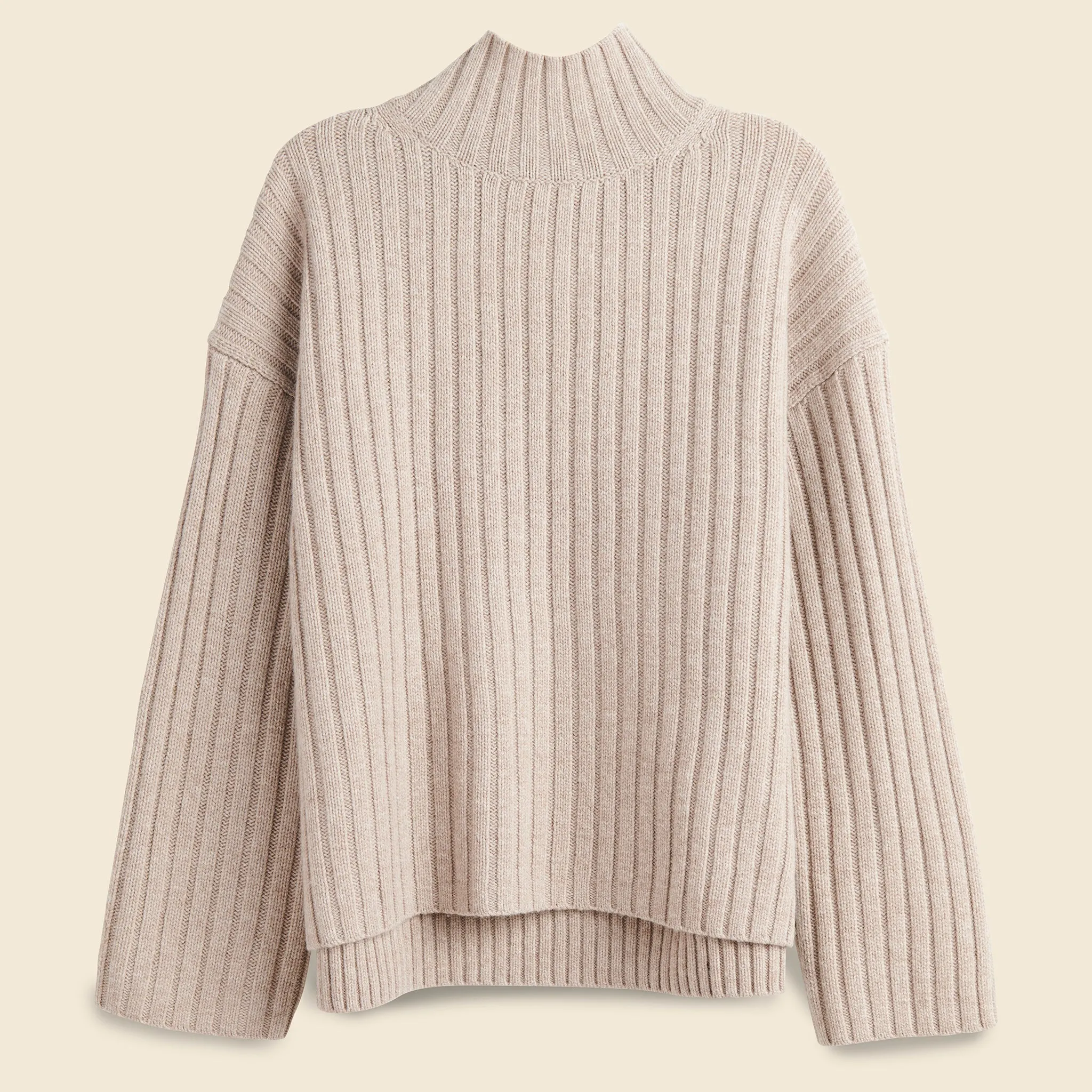 Chaley Rib Mock Neck Sweater - Heather Latte