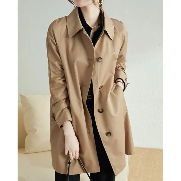 Classic Single-Breasted Women's Casual Trench Coat - In Khaki and Navy