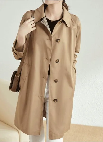 Classic Single-Breasted Women's Casual Trench Coat - In Khaki and Navy