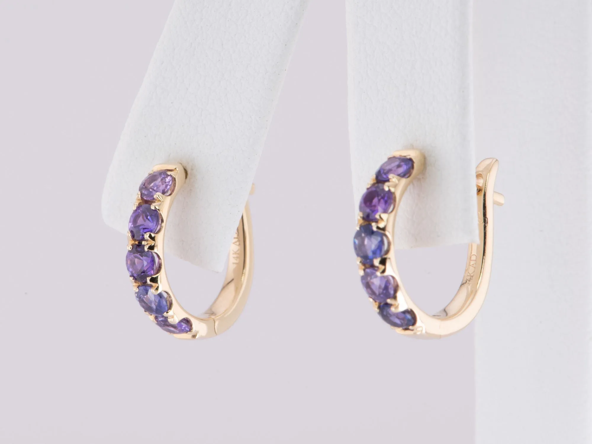 Colorful Mixed Sapphire Spinel Tourmaline Huggie Earrings 14K Gold R3183