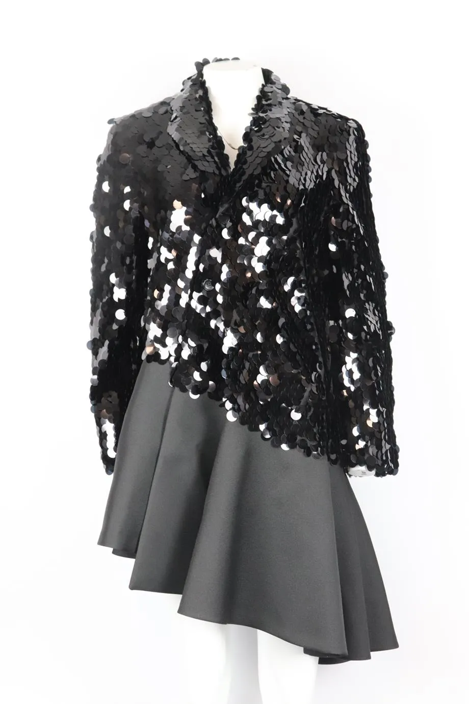 COMME DES GARONS ASYMMETRIC SEQUINED CHIFFON COAT MEDIUM