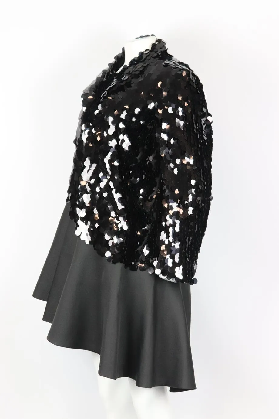 COMME DES GARONS ASYMMETRIC SEQUINED CHIFFON COAT MEDIUM