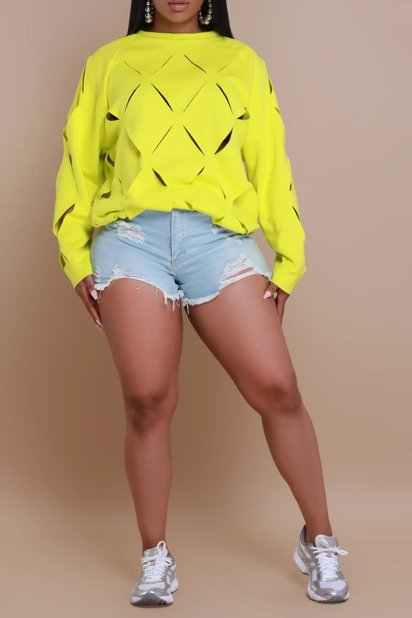 Cross Me Oversized Cut Out Sweatshirt - Lime