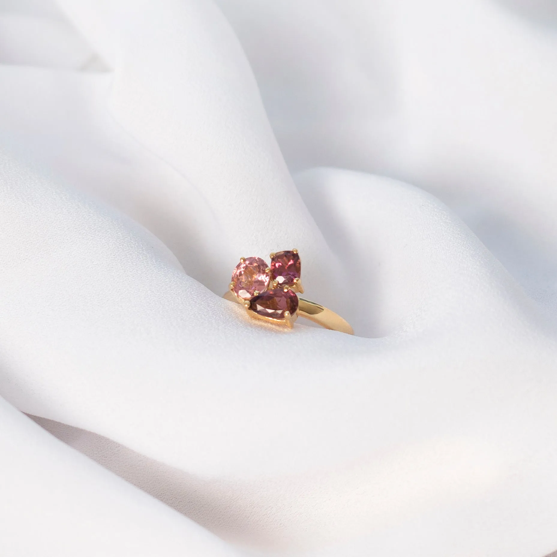custom 3 shape rubellite tourmaline ring