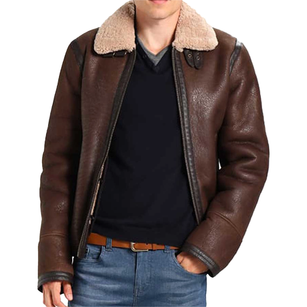 Dark Brown Aviator Jacket | Mens Shearling Leather Jacket