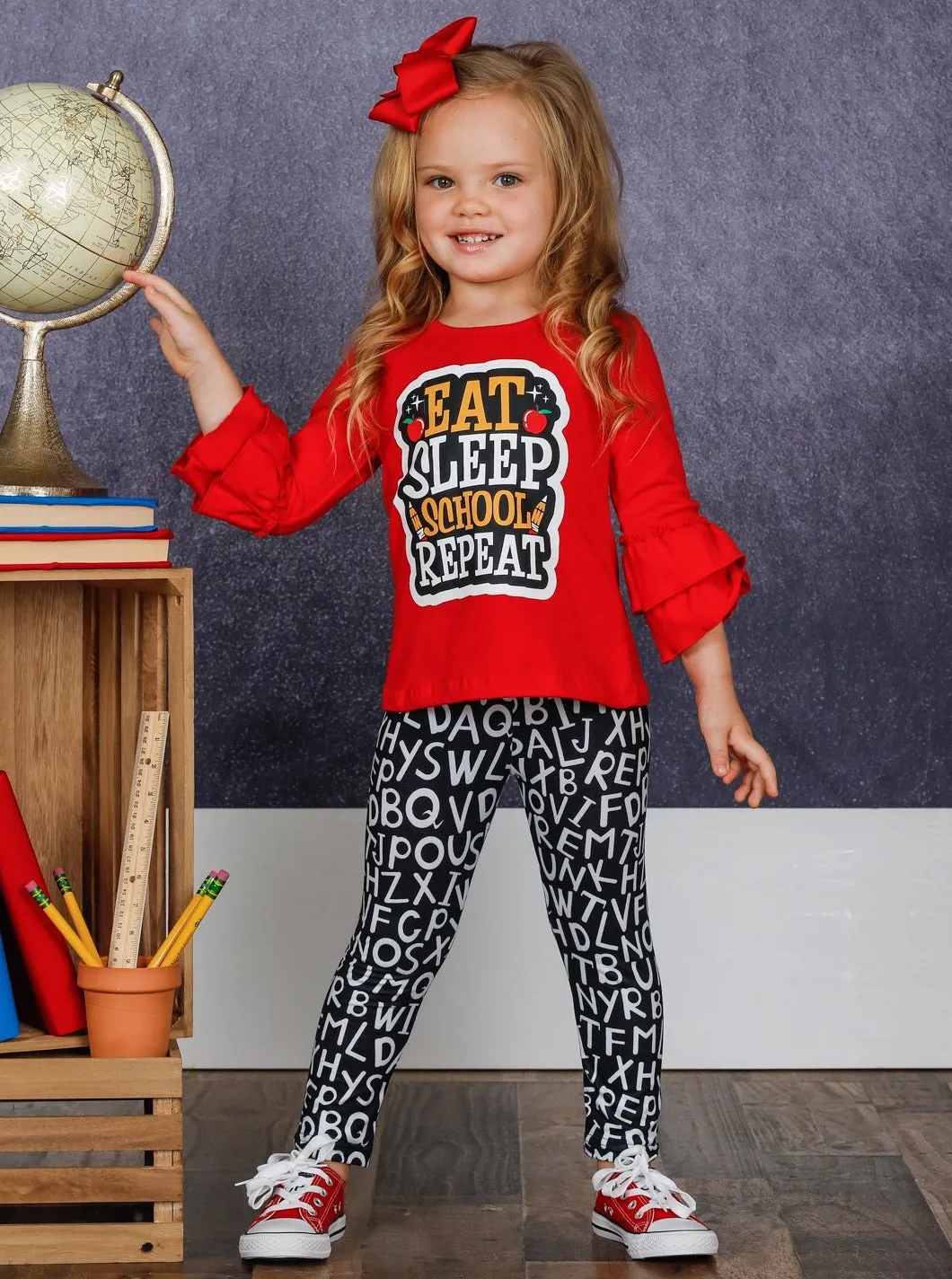 Eat, Sleep, School, Repeat Top And ABC Legging Set