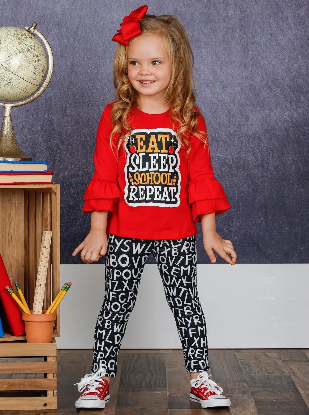 Eat, Sleep, School, Repeat Top And ABC Legging Set