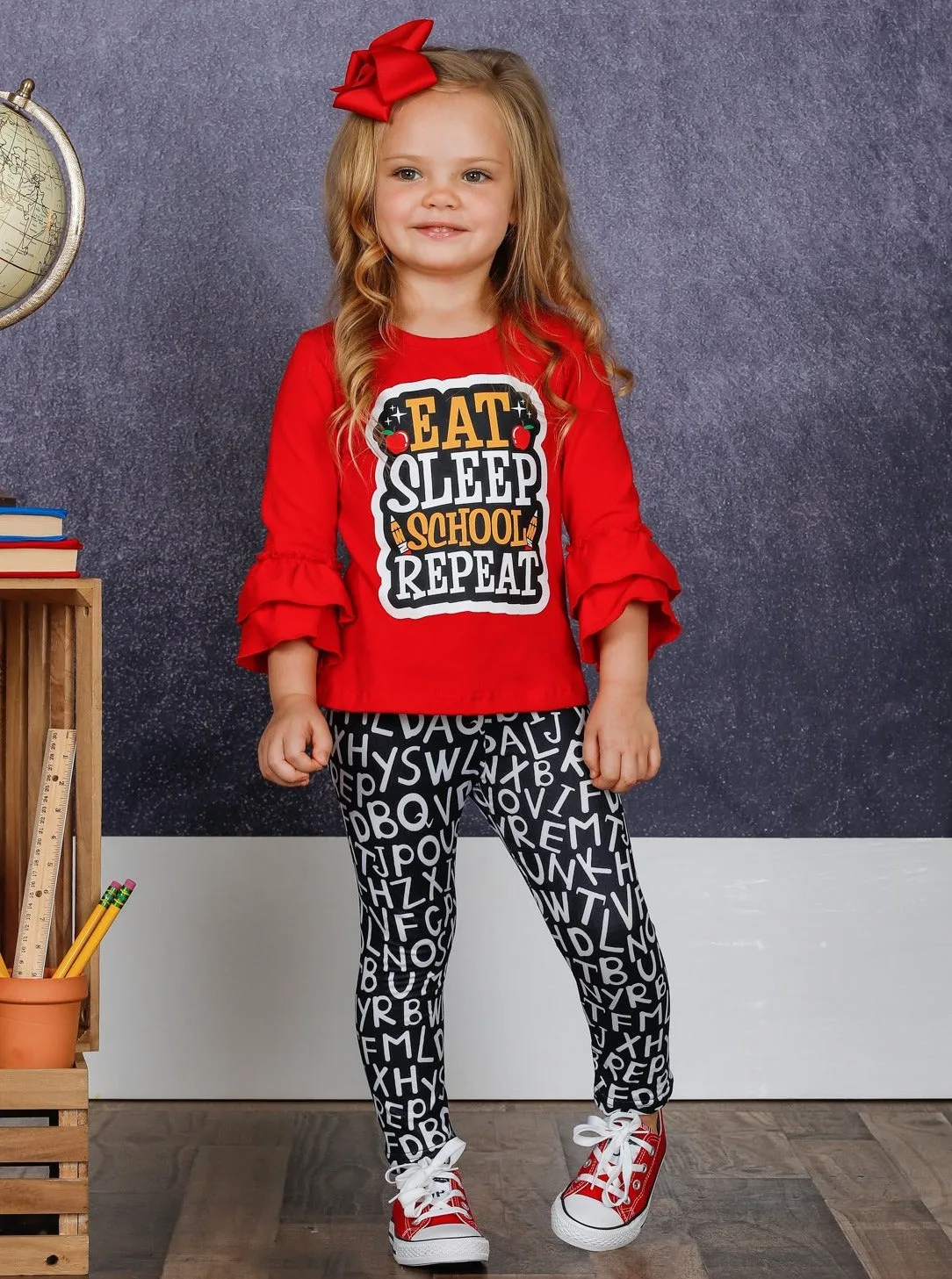 Eat, Sleep, School, Repeat Top And ABC Legging Set