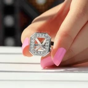 Emerald Cut Halo Semi Mount Engagement Ring