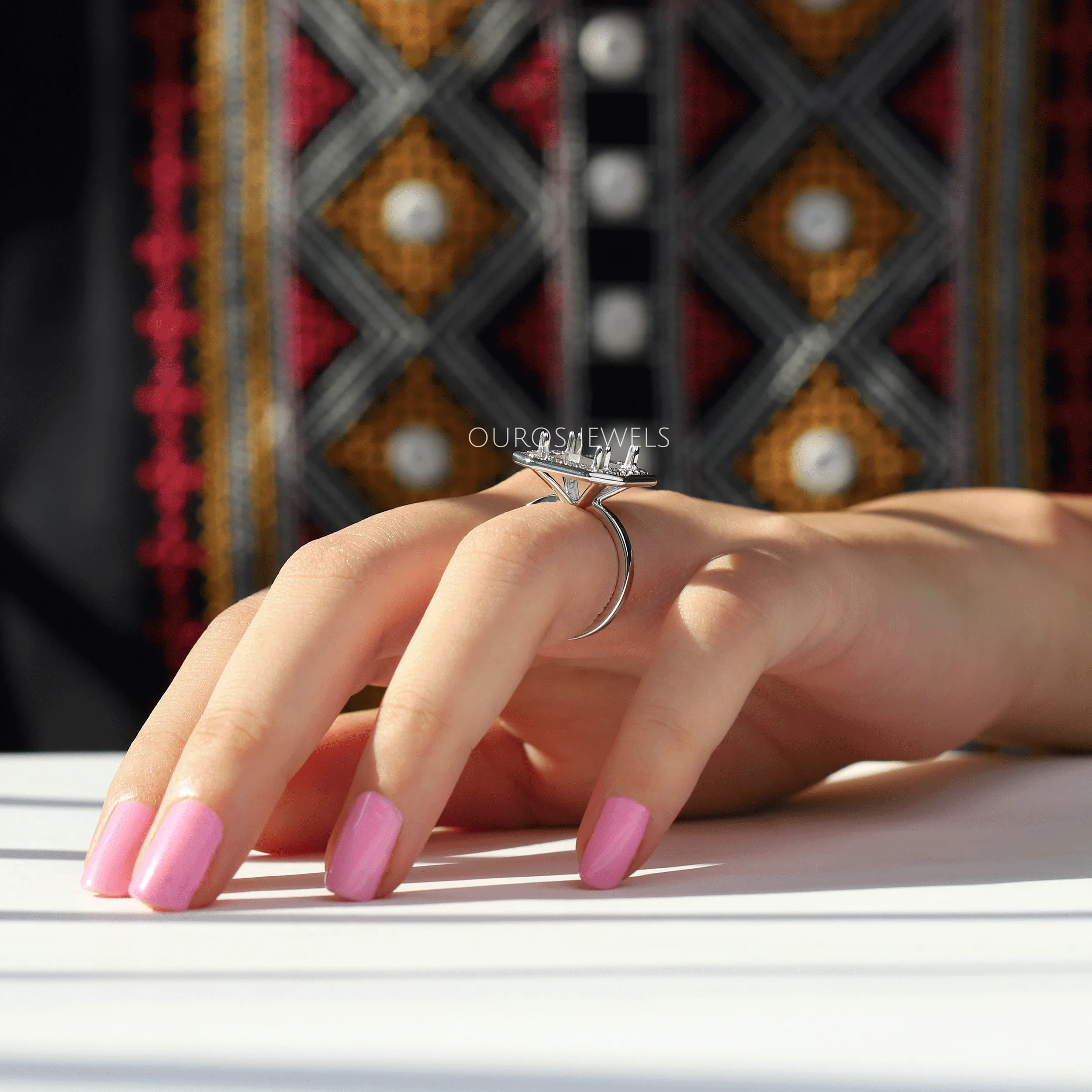 Emerald Cut Halo Semi Mount Engagement Ring