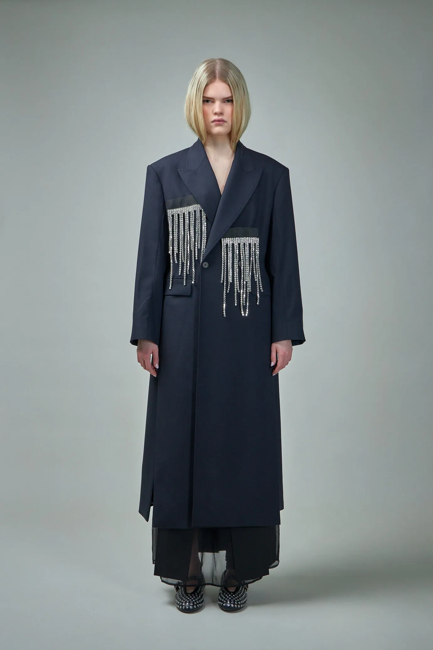 Frill Coat Navy Crystal Fringe