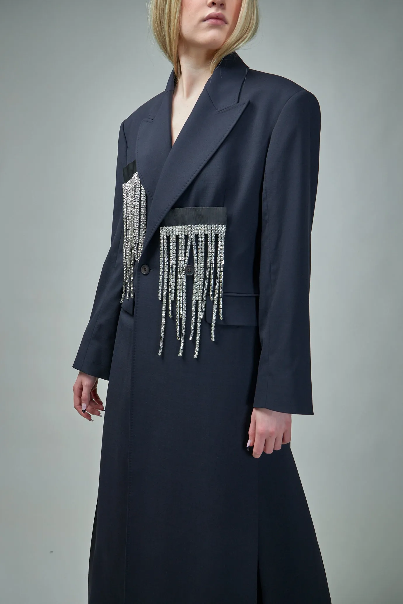 Frill Coat Navy Crystal Fringe