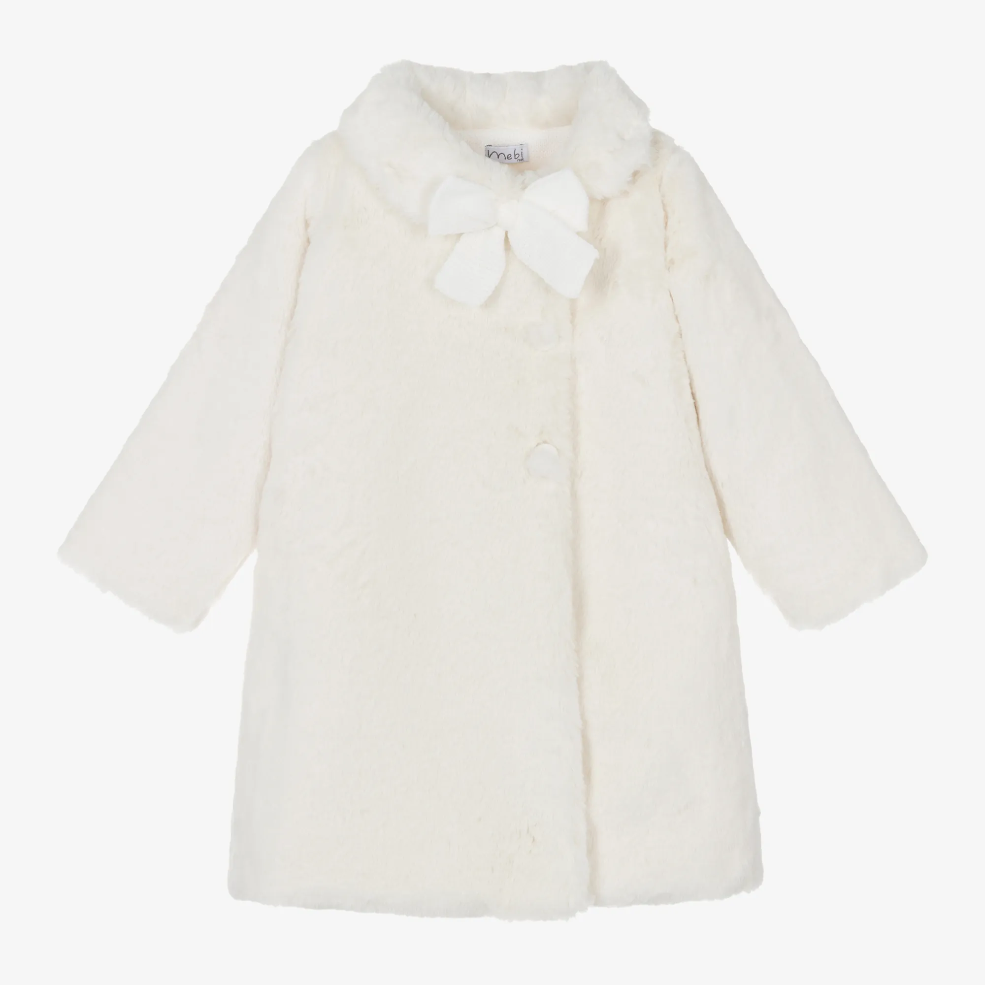 Girls Ivory Faux Fur Coat