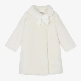 Girls Ivory Faux Fur Coat