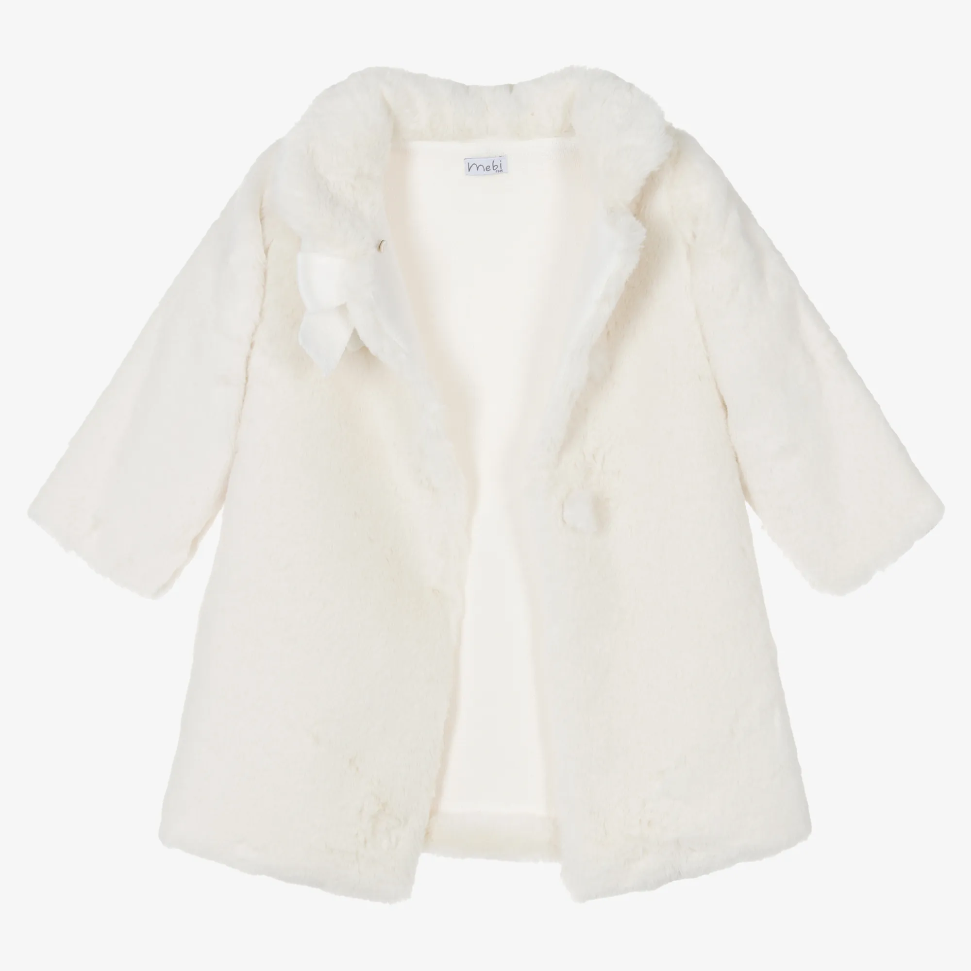 Girls Ivory Faux Fur Coat