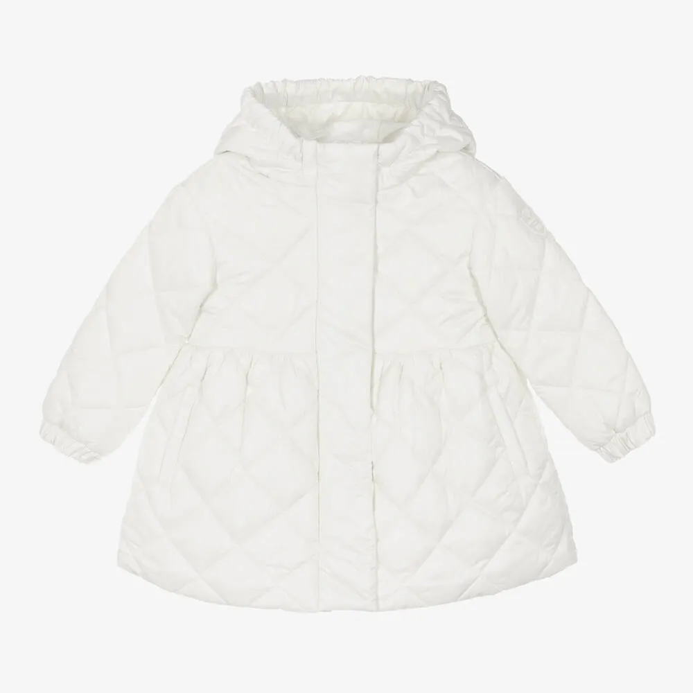 Girls Ivory Hooded Quilted Coat