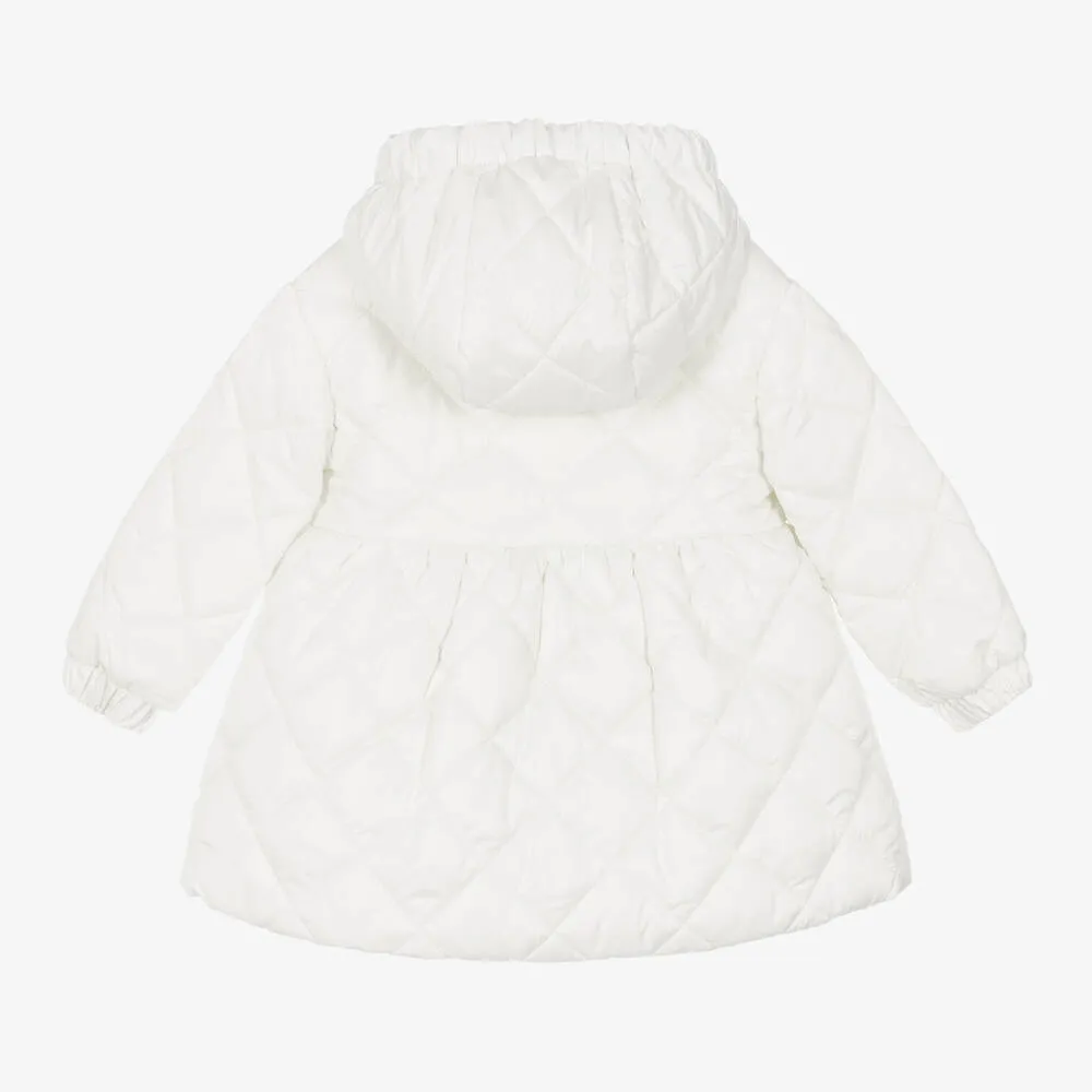 Girls Ivory Hooded Quilted Coat