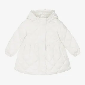 Girls Ivory Hooded Quilted Coat