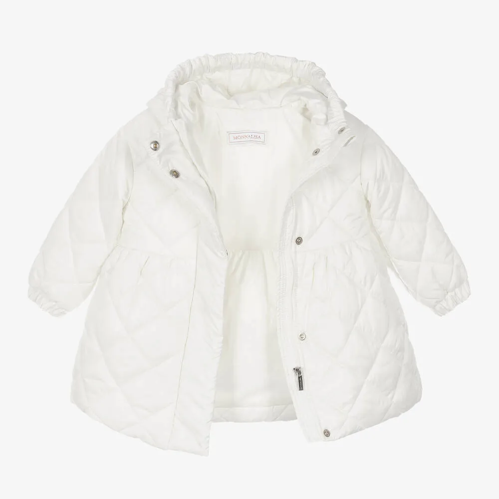 Girls Ivory Hooded Quilted Coat