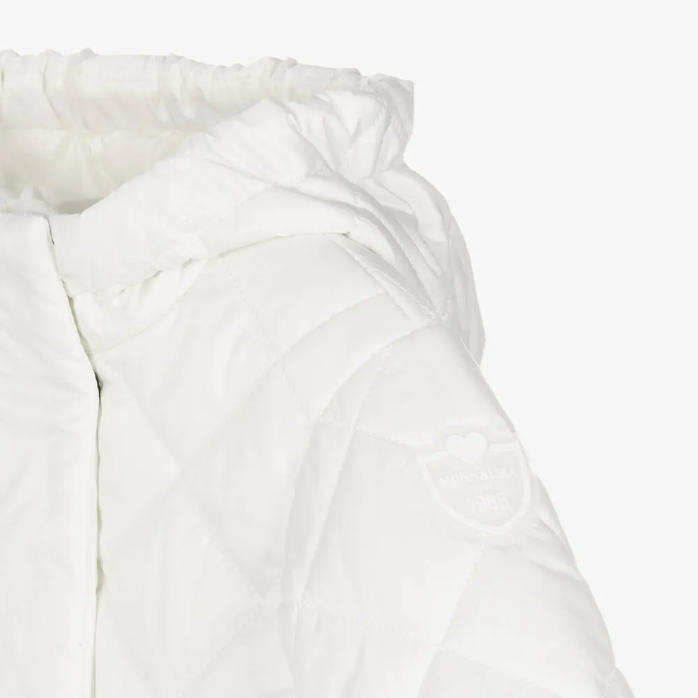 Girls Ivory Hooded Quilted Coat