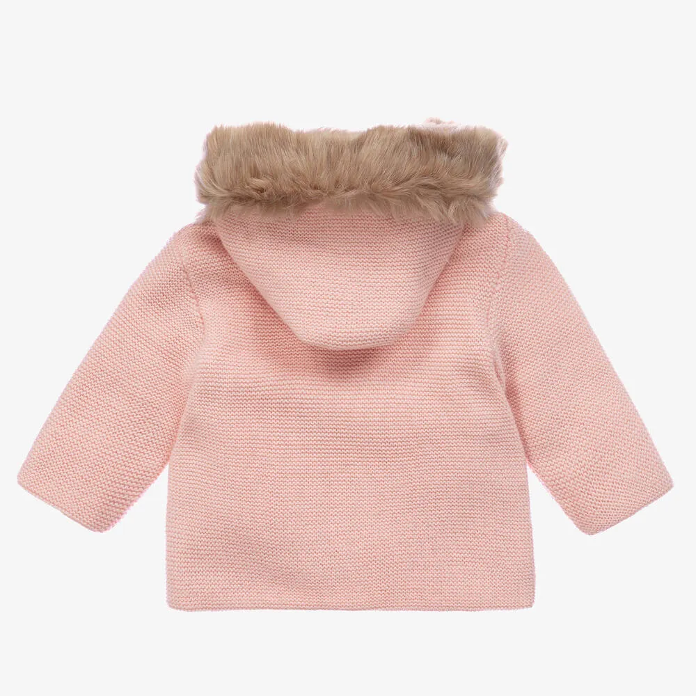 Girls Pink Knitted Pram Coat