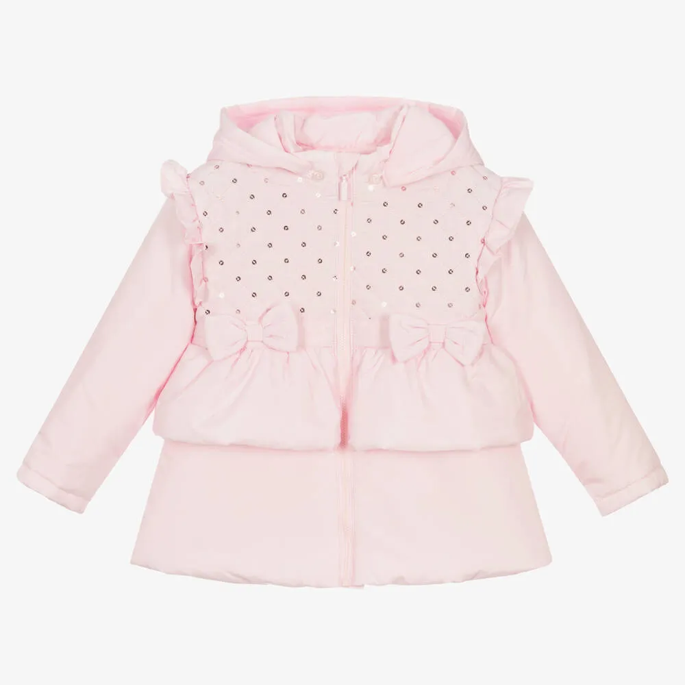 Girls Pink Padded Hooded Coat