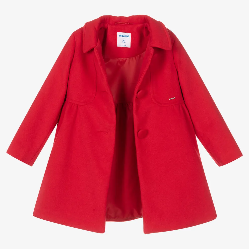 Girls Red Felted Classic Coat