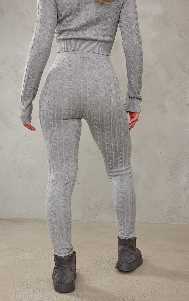 Grey Cable Knit Leggings | Knitwear