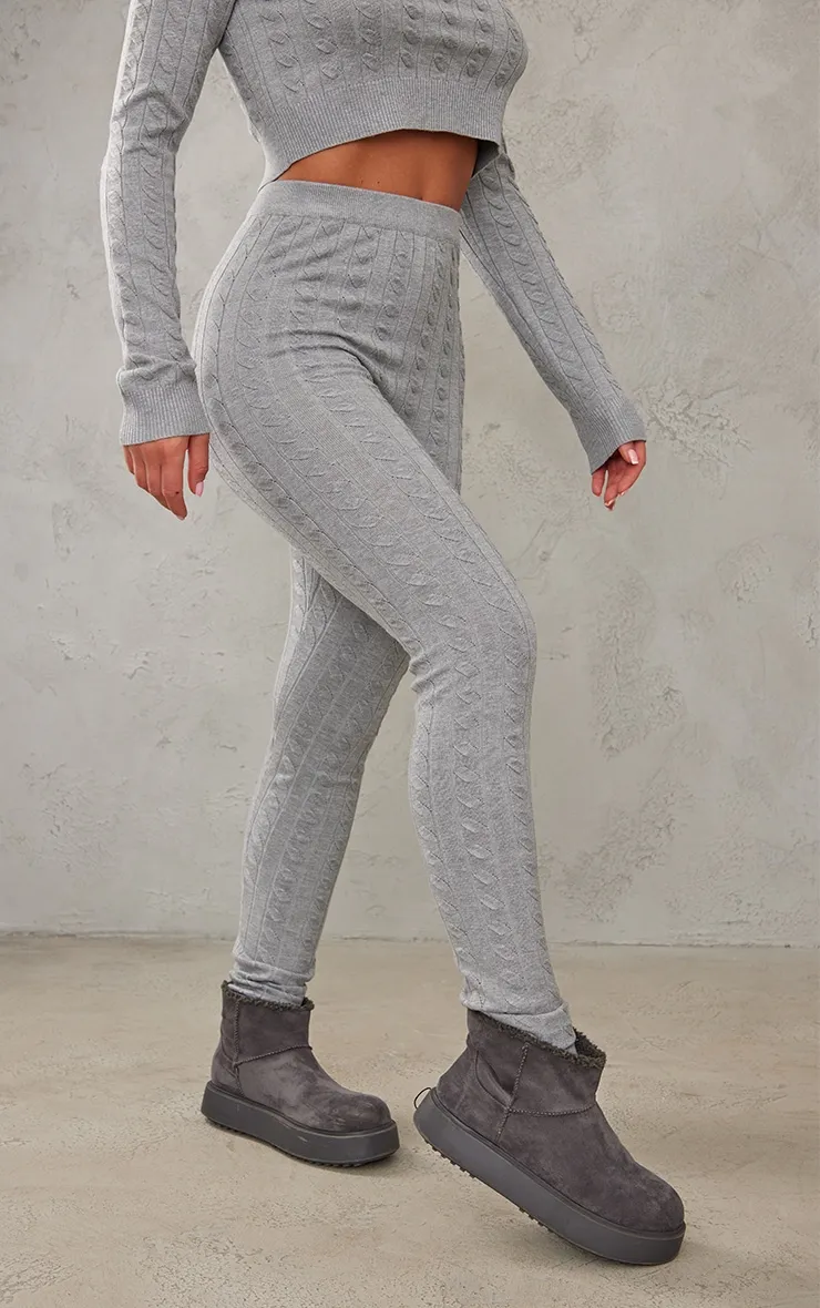 Grey Cable Knit Leggings | Knitwear