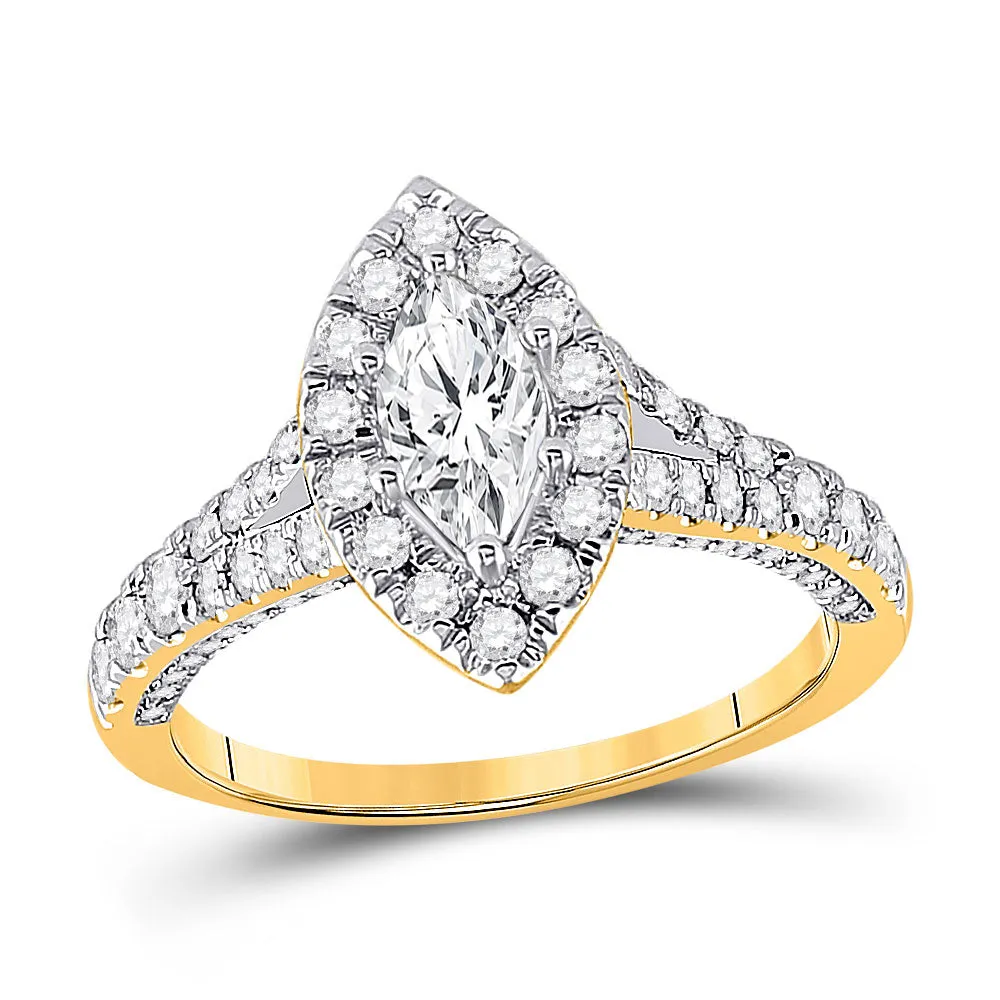 Keene Jewelers 14kt Yellow Gold Marquise Diamond Halo Bridal Wedding Engagement Ring 1-1/4 Cttw