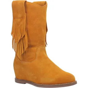 Kelsey Mustard Suede Hidden Wedge Fringe Boots (DS)